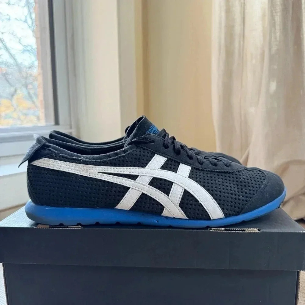 Onitsuka Tiger Rio Runner Sneakers Black Blue White Mens 9.5